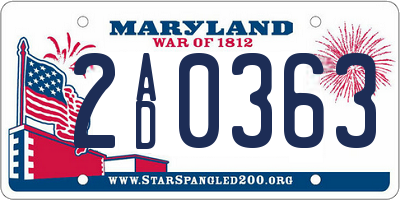 MD license plate 2AD0363