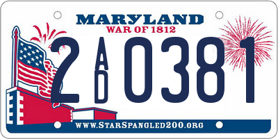 MD license plate 2AD0381