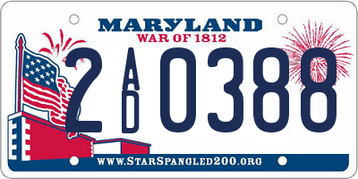 MD license plate 2AD0388