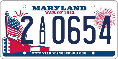 MD license plate 2AD0654