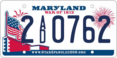 MD license plate 2AD0762