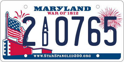 MD license plate 2AD0765
