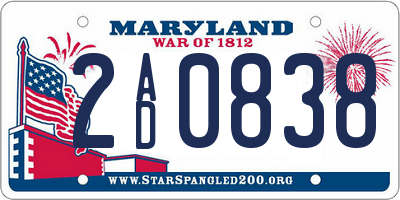 MD license plate 2AD0838
