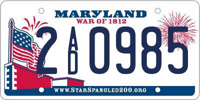 MD license plate 2AD0985