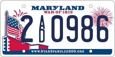 MD license plate 2AD0986