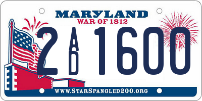 MD license plate 2AD1600