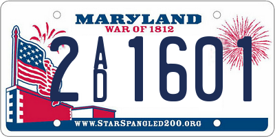 MD license plate 2AD1601