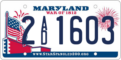 MD license plate 2AD1603