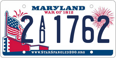 MD license plate 2AD1762