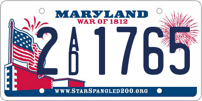 MD license plate 2AD1765