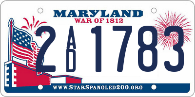 MD license plate 2AD1783