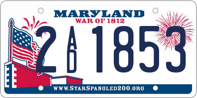 MD license plate 2AD1853