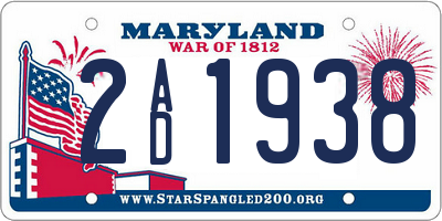 MD license plate 2AD1938