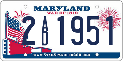 MD license plate 2AD1951