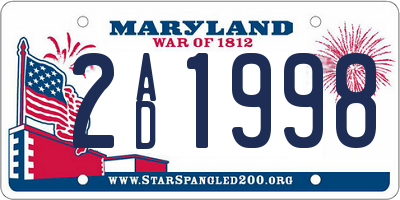 MD license plate 2AD1998