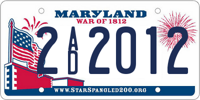 MD license plate 2AD2012