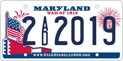 MD license plate 2AD2019