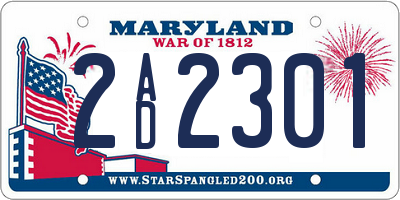 MD license plate 2AD2301
