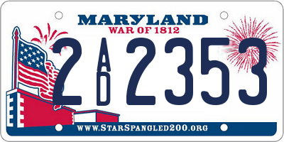 MD license plate 2AD2353