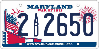 MD license plate 2AD2650