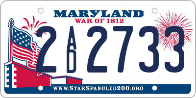 MD license plate 2AD2733