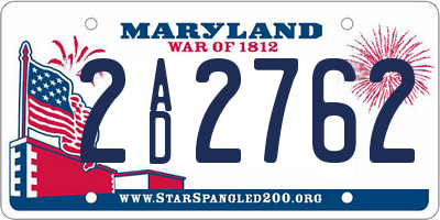 MD license plate 2AD2762