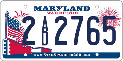 MD license plate 2AD2765