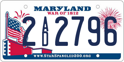 MD license plate 2AD2796