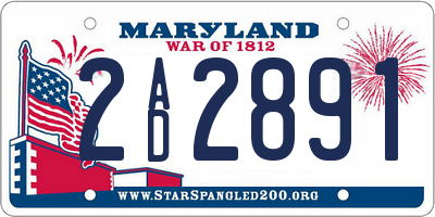 MD license plate 2AD2891