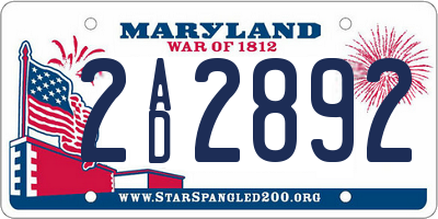 MD license plate 2AD2892