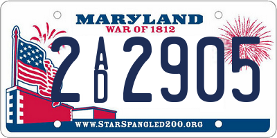 MD license plate 2AD2905
