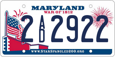 MD license plate 2AD2922