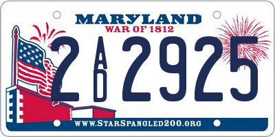MD license plate 2AD2925