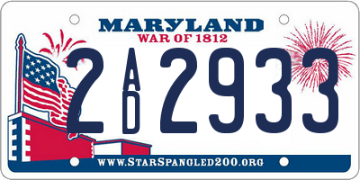 MD license plate 2AD2933