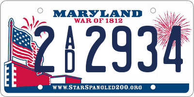 MD license plate 2AD2934
