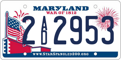 MD license plate 2AD2953