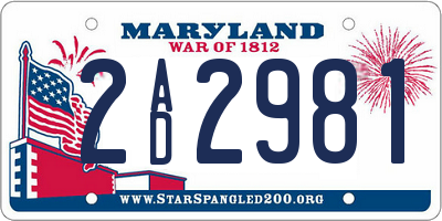 MD license plate 2AD2981