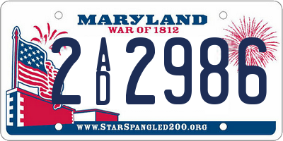 MD license plate 2AD2986