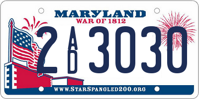 MD license plate 2AD3030