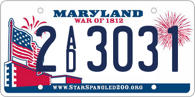MD license plate 2AD3031