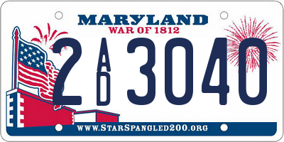 MD license plate 2AD3040
