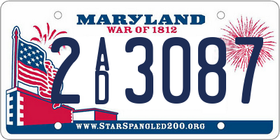 MD license plate 2AD3087