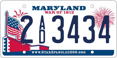 MD license plate 2AD3434