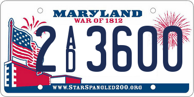 MD license plate 2AD3600