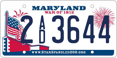 MD license plate 2AD3644