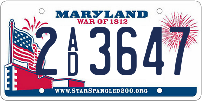 MD license plate 2AD3647