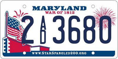 MD license plate 2AD3680