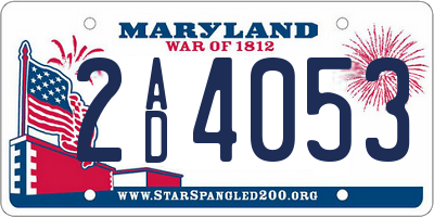 MD license plate 2AD4053