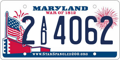 MD license plate 2AD4062