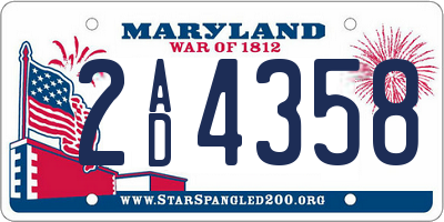 MD license plate 2AD4358